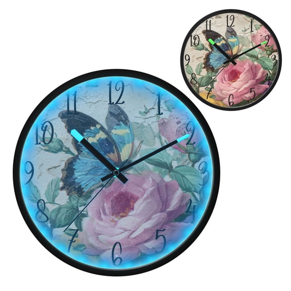 Vintage Butterfly Luminous Wall Clock with Sound-Activated LED 12-Inch Silent Acrylic Timepiece for Bedroom Livingroom or Office