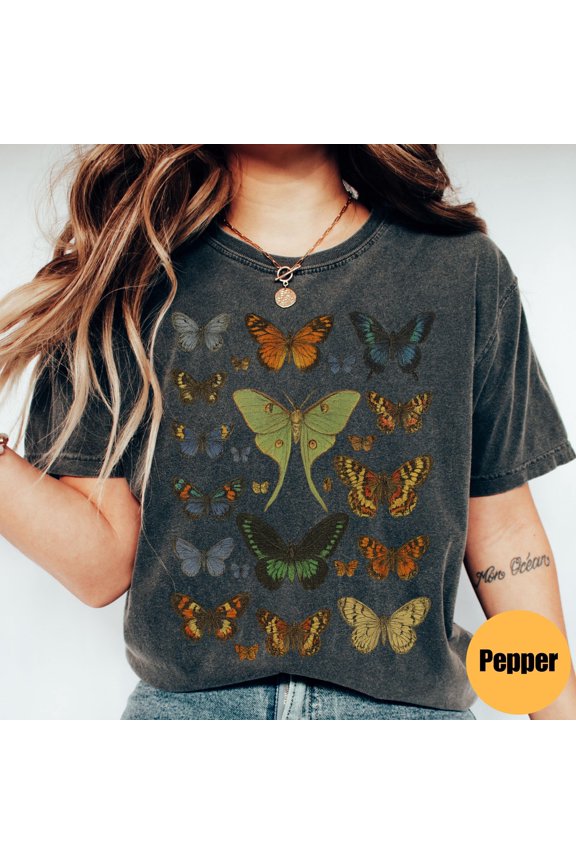Vintage Butterfly & Moth Shirt, Cottagecore Aesthetic Shirt, Gift For Her, Nature Lover Tee, Boho Clothing, Botanical Outfit