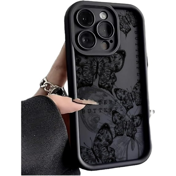 Vintage Butterfly Pattern Phone Case with Full Lens Cover, Raised Rear Bezel, Soft Silicone for iPhone 15 14 13 12 11 Pro Max Plus XS XR X 7 8 SE Phone Case (Black,iPhone XR)