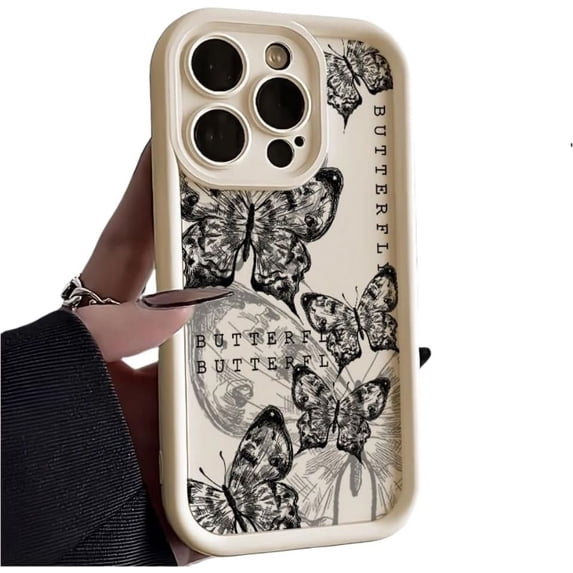 Vintage Butterfly Pattern Phone Case with Full Lens Cover, Raised Rear Bezel, Soft Silicone for iPhone 15 14 13 12 11 Pro Max Plus XS XR X 7 8 SE Phone Case (White,iPhone 15)