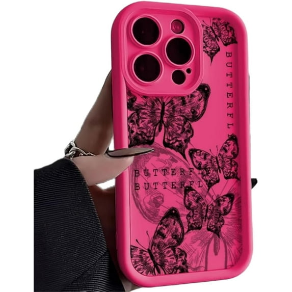 Vintage Butterfly Pattern Phone Case with Full Lens Cover, Raised Rear Bezel, Soft Silicone for iPhone 15 14 13 12 11 Pro Max Plus XS XR X 7 8 SE Phone Case (Red,iPhone 15 Plus)