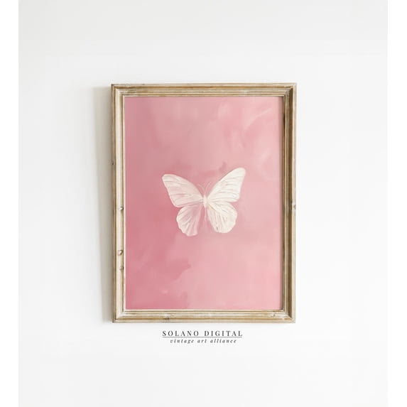Vintage Butterfly Print: Antique Pink Pastel Artwork (), Unframed Canvas 12x16in