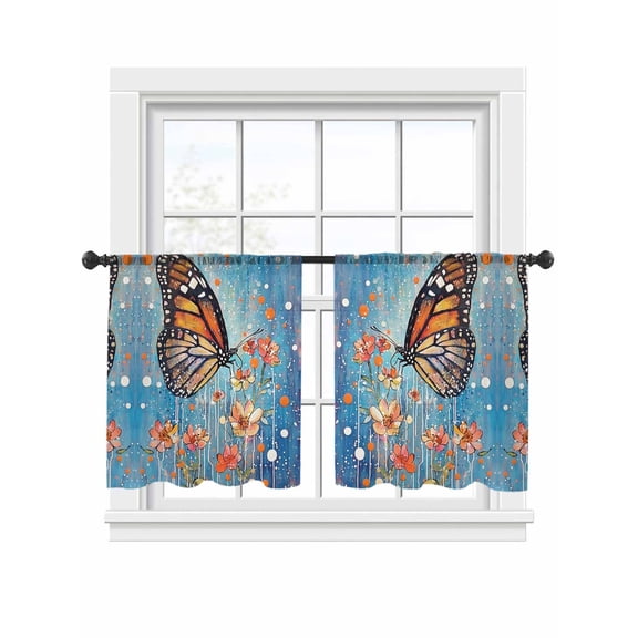 Vintage Butterfly Sheer Curtains 2 Panels Set White Orange Polka Dot Sheer Window Curtains Light Filtering Rod Pocket Voile Drapes for Bedroom Living Room 52"x54"
