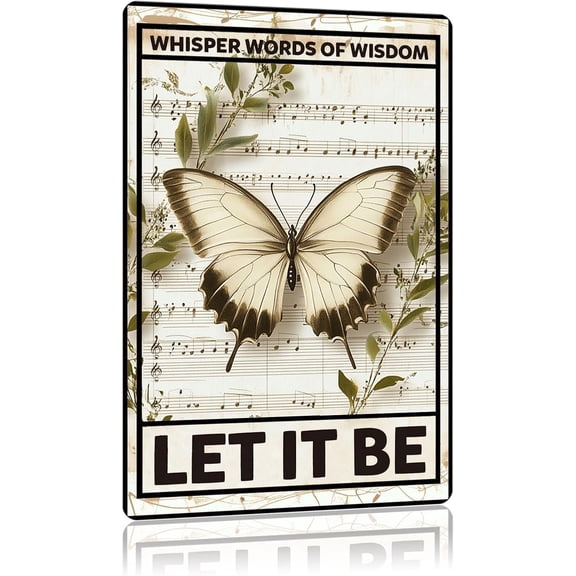Vintage Butterfly Tin Sign Whisper Words Of Wisdom Let It Be Metal Sign Aluminum Sign Wall Decor for Cafe Home Office Bar Yard Garden Outdoor 12×8 Inch