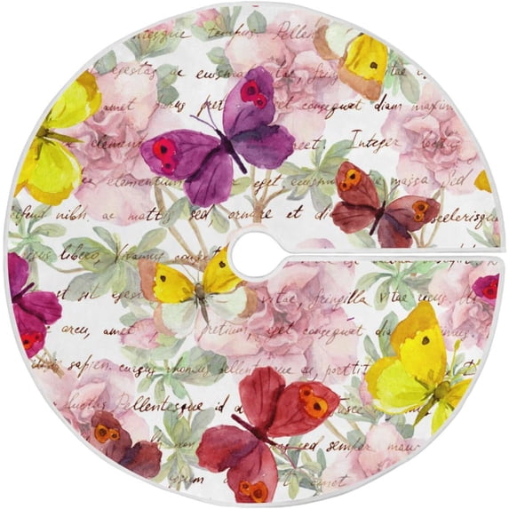 Vintage Butterfly Tree Skirt Autumn Christmas Tree Skirt for Holiday Party Home Decoration 36 Inch