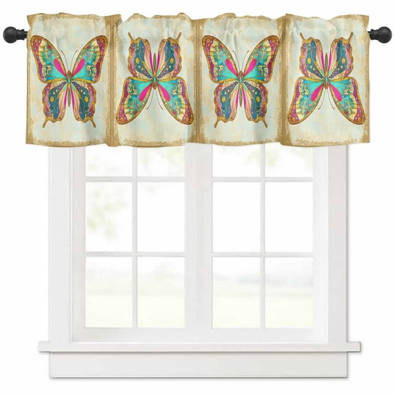Vintage Butterfly Valances for Windows Farmhouse Kitchen Curtains Valances Rod Pocket Valance Curtains for Kitchen Windows Retro Colorful Butterfly Window Valances for Bathroom Bedroom 54"x18"
