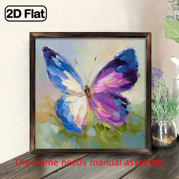 Vintage Butterfly Wall Art, 8x8inch Rustic Wooden Frame - Vibrant Blue Purple Butterfly with Floral Background, Lightweight Single Piece, Ideal for Home Office Decor, Mother'S Day Easter Gift