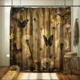 Vintage Butterfly and Dandelion Wooden Bathroom Shower Curtain Brown