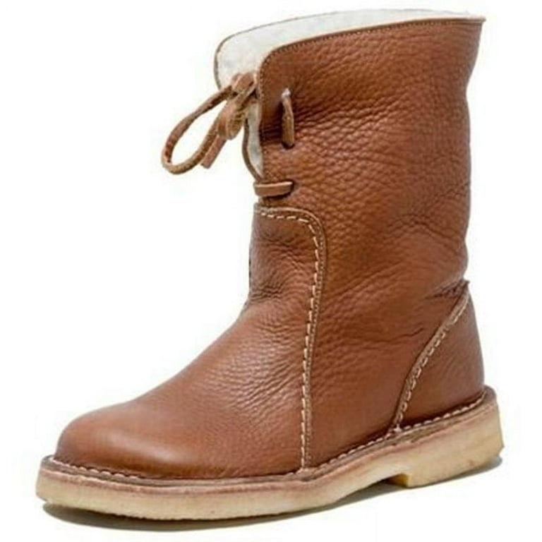 Vintage Buttery Soft Wool Lining Boots PU Leather Women s Slip On Orthopedic Walking Waterproof Snow Boots