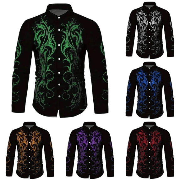 Vintage Button Down Cowboy Shirt for Men Western Long Sleeve Shirts Fall Country Embroidered Top Grey M
