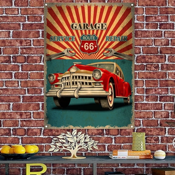 Vintage CAR SERVICE & REPAIR Art Banner Wall Hanging Flag, 38" x 57" AUTO PARTS - REPAIR Artwork Poster As A Gifts Cycling enthusiast For Garage Gas Station Wall Decor