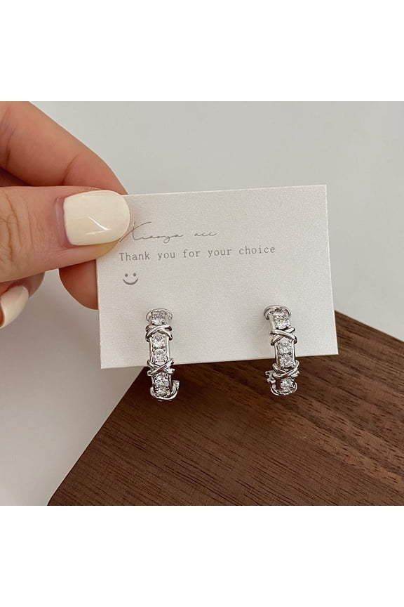 Vintage CC Design Stud Earrings for Women Korean Fashion X Cross Zircon Earring Engagement Jewelry Gifts Wholesale