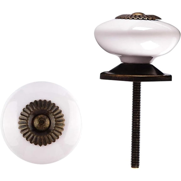 Vintage Cabinet Knobs: 6Pack Round Ceramic Drawer Knobs Set, White Decorative Handles Pulls for Doors, Closet, Drawers, Dresser, 1.4 Inches Drawer Pulls and Knobs