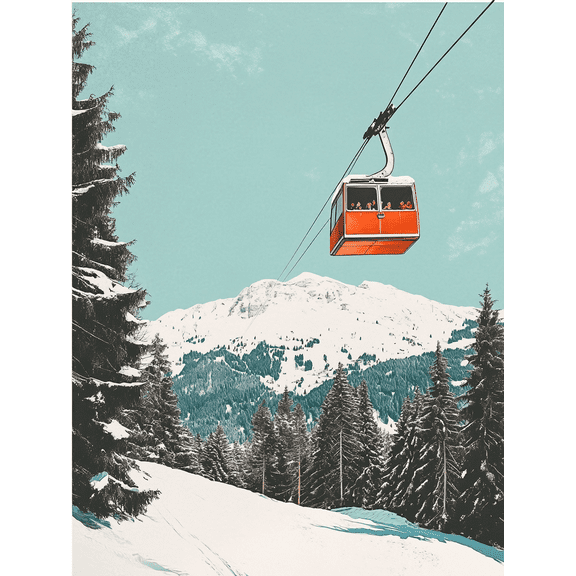 Vintage Cable Car Mountain Landscape Canvas Print/Wall Art Perfect for Living Room Bedroom Office Cabin and Ski Lodge Decor