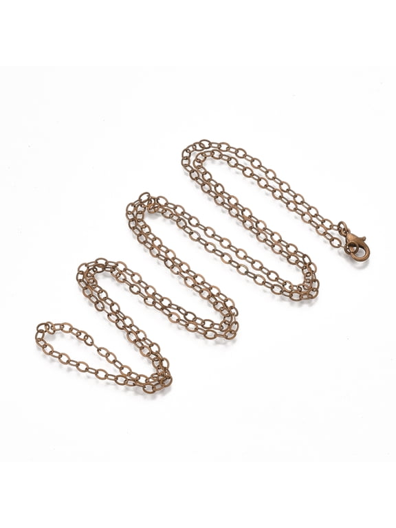 Vintage Cable Link Chain Necklace, 32 Inches, 3mm, Antique Copper Plated Brass, Lobster Clasp