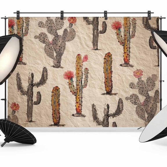Vintage Cactus Backdrop for Photoshoot,Photography Photo Studio Background Wall Backdrop,Farmhouse Retro Brown Summer Botanical Back Drop Banner Panel for Portraits Wedding Party Live Streaming 7x5Ft