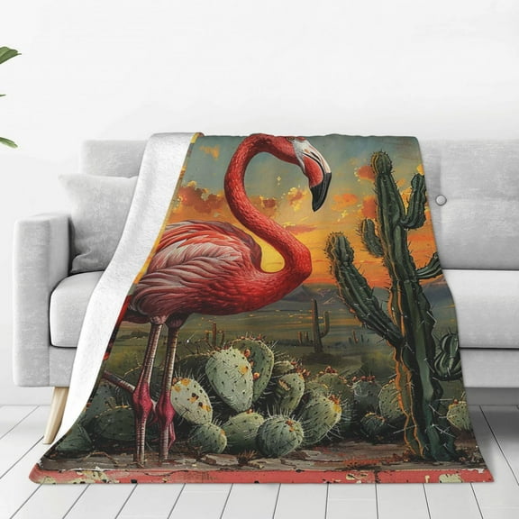 Vintage Cactus Flamingo Art Throw Blanket Super Soft Lightweight Cozy Fluffy Plush Blanket for Bed Couch Sofa Chair 40x30