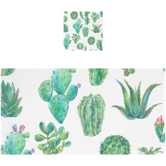 Vintage Cactus Succulent Flowers Cotton Towel Set 2 Piece, 1 Bath Towels 1 Washcloth, Soft Fast Dry Absorbent Face Hand Towel for Bathroom Hotel Gym Spa and Beach