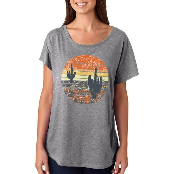 Vintage Cactus Sunset Juniors Dolman T Shirt Heather X-LG