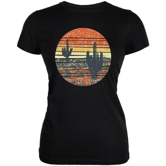 Vintage Cactus Sunset Juniors Soft T Shirt Black MD