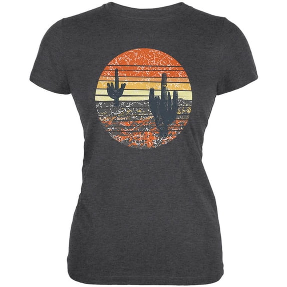Vintage Cactus Sunset Juniors Soft T Shirt Deep Heather LG