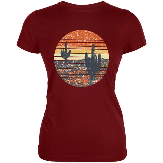 Vintage Cactus Sunset Juniors Soft T Shirt Garnet Red LG