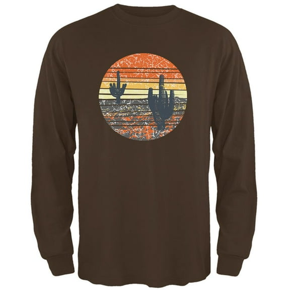 Vintage Cactus Sunset Mens Long Sleeve T Shirt Brown MD