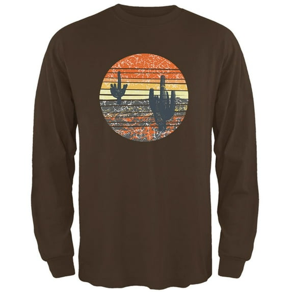 Vintage Cactus Sunset Mens Long Sleeve T Shirt Brown SM