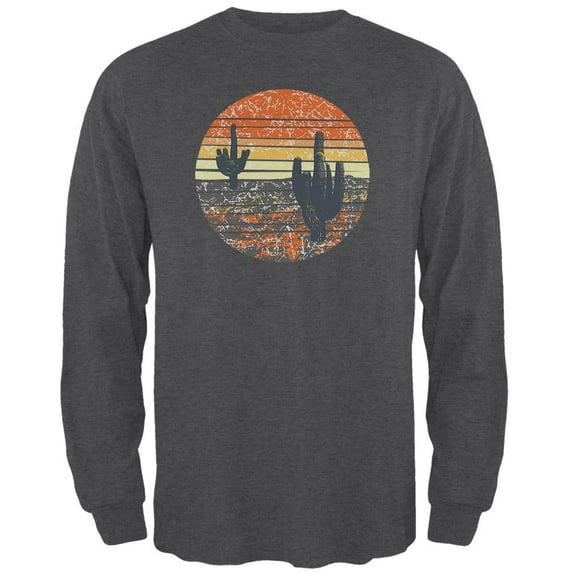 Vintage Cactus Sunset Mens Long Sleeve T Shirt Deep Heather LG