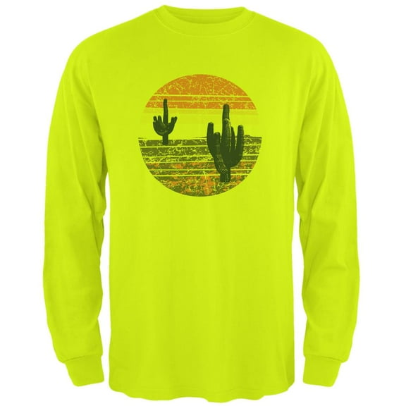 Vintage Cactus Sunset Mens Long Sleeve T Shirt Safety Green LG