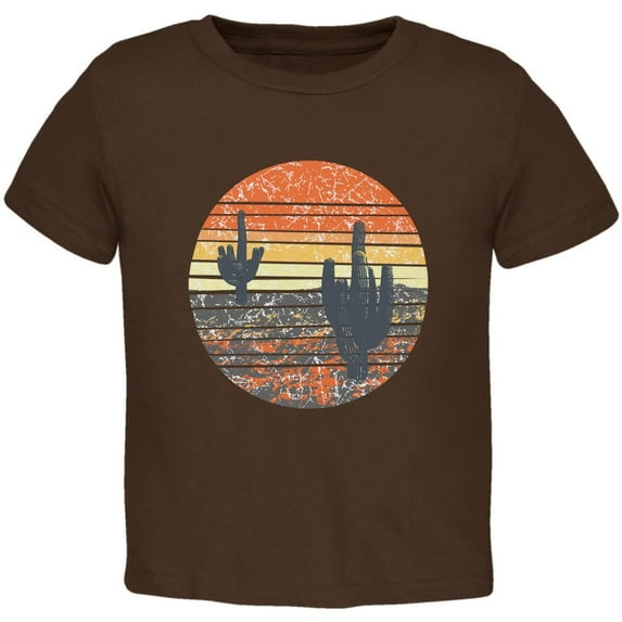 Vintage Cactus Sunset Toddler T Shirt Brown 3T