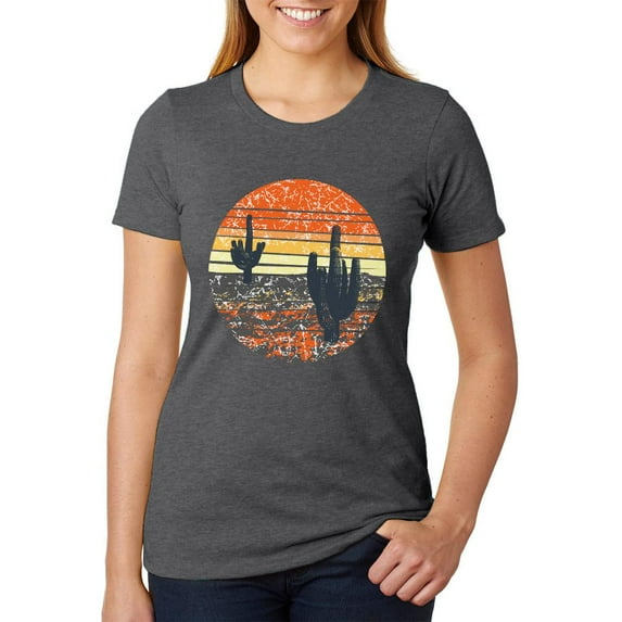 Vintage Cactus Sunset Womens Heather T Shirt Deep Heather MD