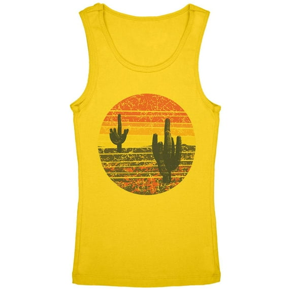 Vintage Cactus Sunset Youth Girls Tank Top Yellow YMD