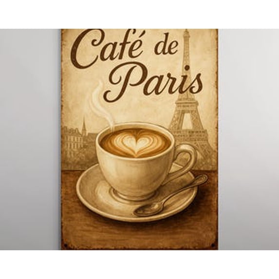 Vintage Café de Paris Coffee Poster, French Cafe Wall Art, Paris Kitchen Decor, Retro Coffee Bar Print, 12x18 Poster Print