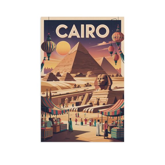 Vintage Cairo Cityscape Retro Egyptian Tourism with Markets & Cultural Heritage Print Poster