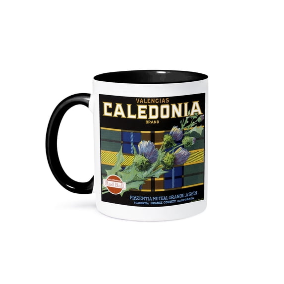 3dRose, Vintage Caldeonia Brand Crate Label, 15oz Two-Tone Black Mug