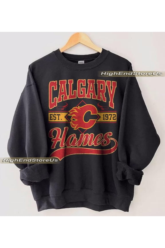 Vintage Calgary hockey shirt, Calgary Hockey Crewneck, Flames Hockey sweater, Hockey Fan gift,Black Color,Size L