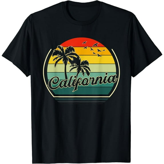 Vintage California Beach Summer Vacation Sunset Palm Women T-Shirt