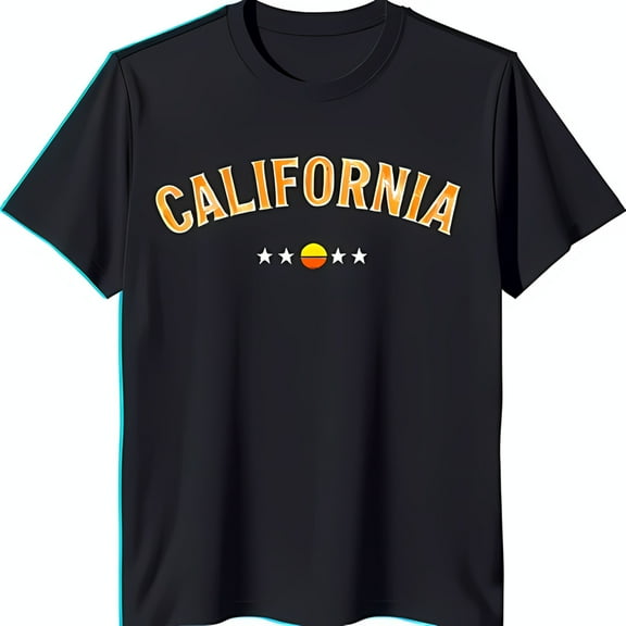 Vintage California Graphic Black T-Shirt with Bold & Yellow Design