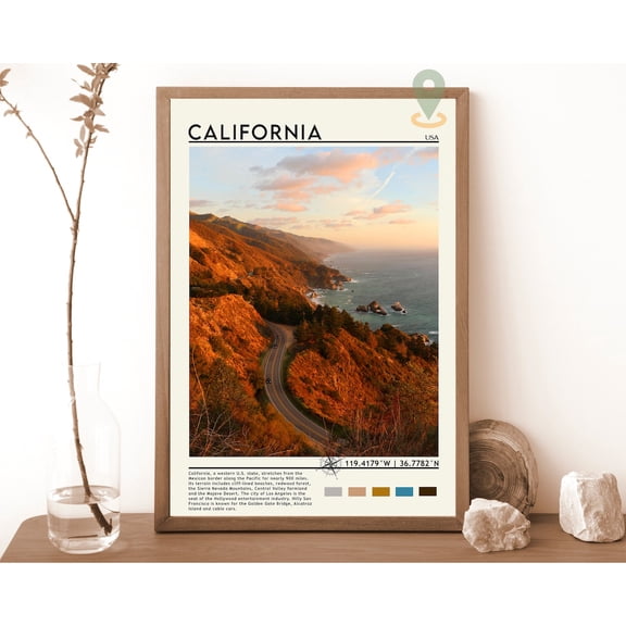 Vintage California Poster, California Print, California Wall Art, California Poster, California Photo, California Poster Art, California Map Wall Art, Modern Wall Decor, 12x18 UNFRAMED