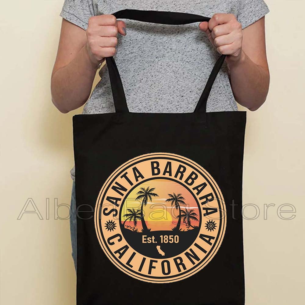 Vintage California State Map Tote Bag Bear Flag Golden Gate Bridge Palm