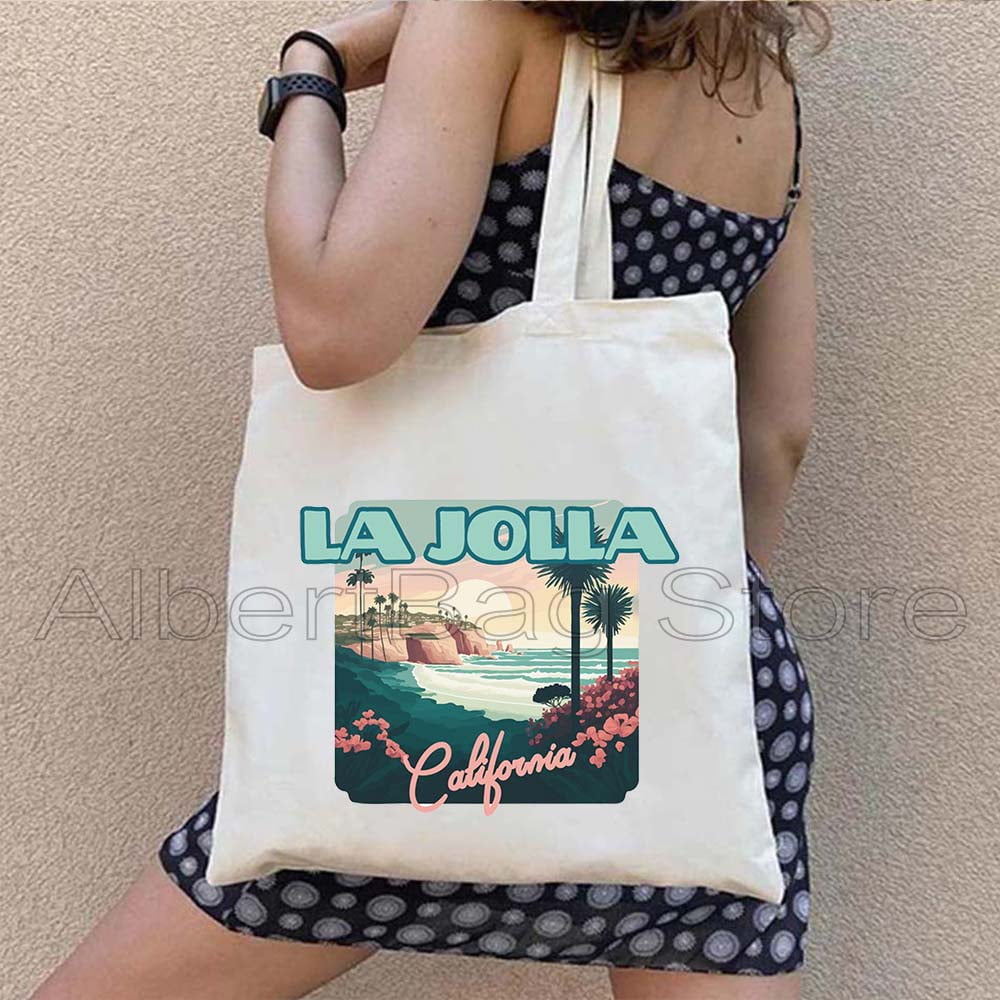 Vintage California State Map Tote Bag Bear Flag Golden Gate Bridge Palm
