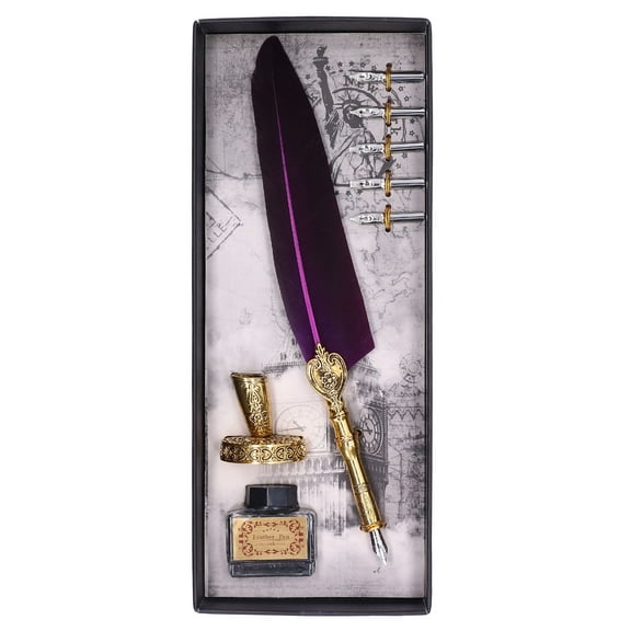 Vintage Calligraphy Pen Set Exquisite Feather Pen Pen Set Quill And Ink Set Calligraphy Set Gift for Beginners[Purple]