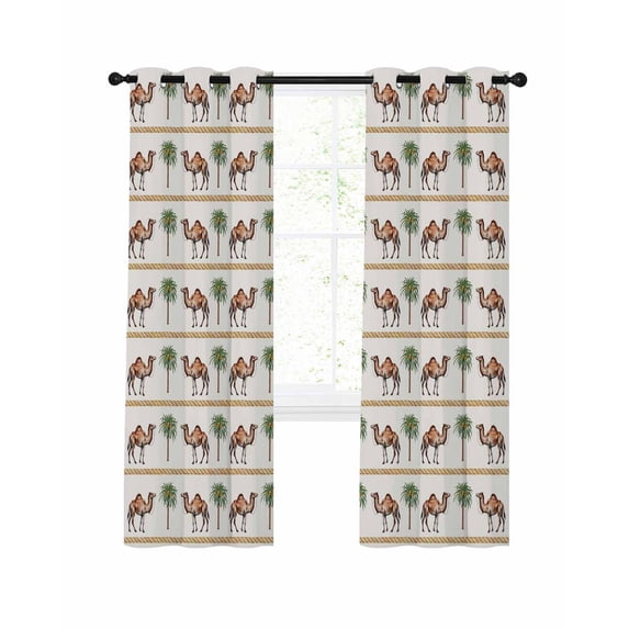 Vintage Camel Blackout Curtains 45 Inch Length Coconut Trees Deserts Animal Abstract Thermal Insulated Window Curtain Window Drapes 2 Panels for Bedroom Living Room 52"Wx45"L