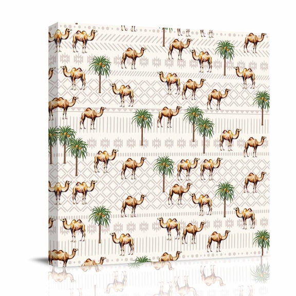 Vintage Camel Canvas Wall Art for Living Room, Coconut Trees Bohemia Tribe Geometric Wall Decor Framed Artwork Pictures Ready to Hang for Bedroom Office Home Decor