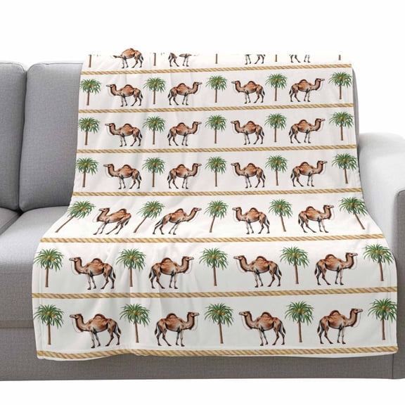 Vintage Camel Fleece Throw Blanket Lightweight Coconut Trees Deserts Animal Abstract Fuzzy Flannel Throws Super Soft Cozy Flannel Blanket for Couch, Sofa, Bed, Travel 40"x50"
