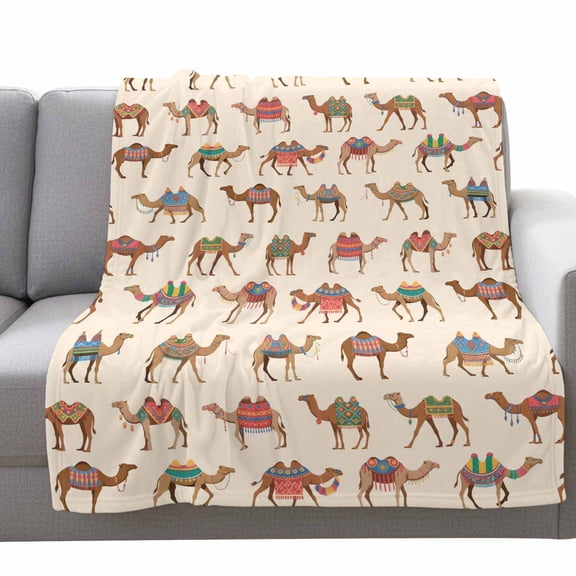 Vintage Camel Fleece Throw Blanket Lightweight Deserts Animal Abstract Beige Background Fuzzy Flannel Throws Super Soft Cozy Flannel Blanket for Couch, Sofa, Bed, Travel 40"x50"
