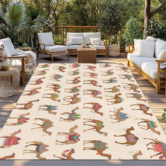 Vintage Camel Indoor Outdoor Rugs 6x9 Ft, Deserts Animal Abstract Beige Background Outdoor Patio Rugs Mat Washable Outside Area Rugs Carpet for Porch Deck RV Camping Pool Balcony Backyard