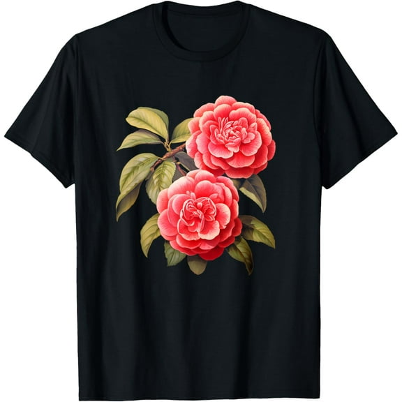 Vintage Camellia Flower Plant Lover Gardening Floral T-Shirt men and women can wear, black, white, gifts