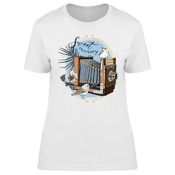 Vintage Camera Birds And Leaves T-Shirt Women -Image by Shutterstock, Female Medium